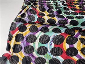 Bomuldsbatist - cool flerfarvet mønster med sorte cirkler